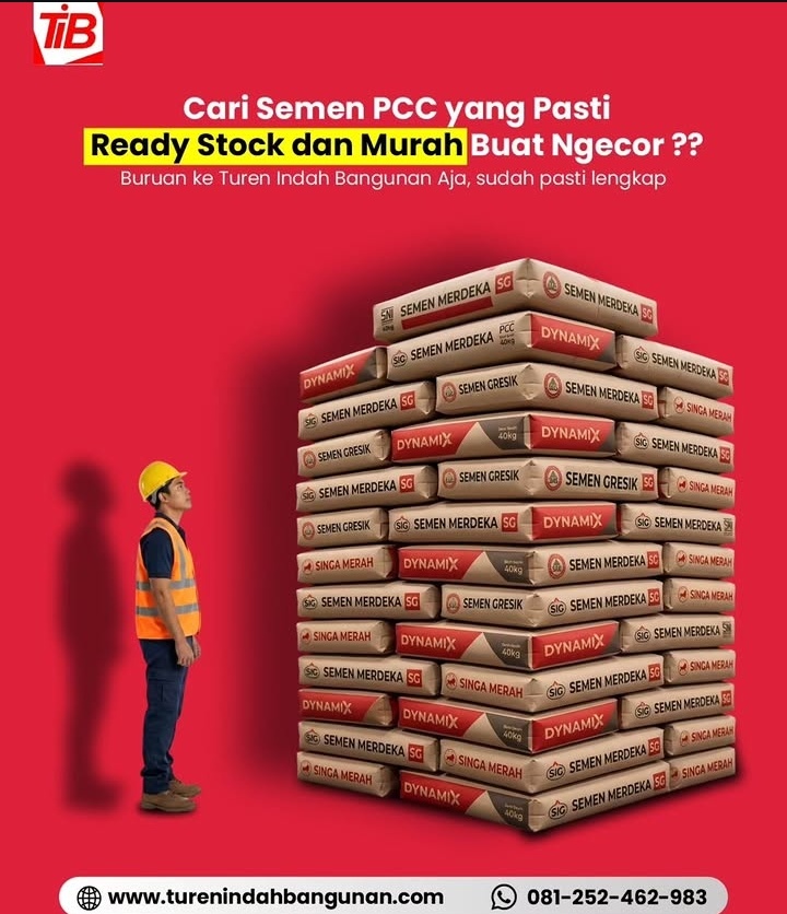 Beli Semen PCC Ready Stock dan Murah untuk ngecor hanya di Turen Indah Bangunan